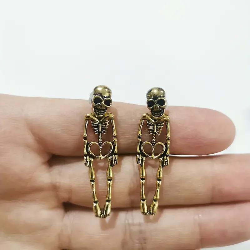 Punk Rock Stud Earrings for Man Women Stainless Steel Drop Dangle Earrings Gothic Rose Skull Ear Stud Hip-Hop Earring Zircon