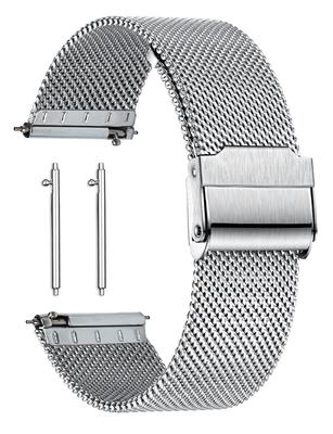 Reinherz 18mm Nerezová Síťovaná Prodyšný Řemínek na Hodinky s EasyClick Dvojitým Zámkem, Klasický Styl, Stříbrný, Náhradní Řemínek pro Chytré Hodinky