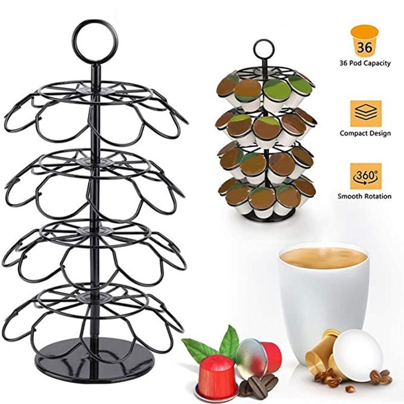 Rotating Coffee Capsule Holder Metal Coffee Pod Display Storage Rack 36 Cup Capacity for K-CUP for Dolce Gusto Coffee Lover