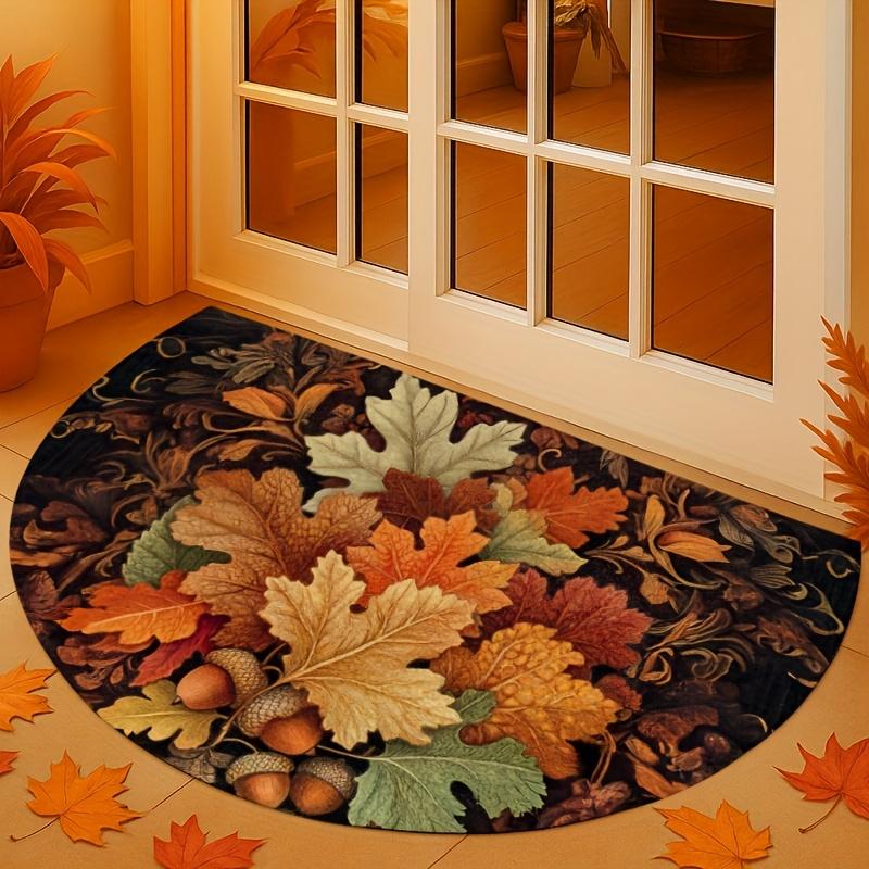 1Pcs Autumn Maple Leaves Semi Circle Welcome Doormat Non-Slip for Outdoor Patio Porch Kitchen Bathroom Entryway Floor Mat