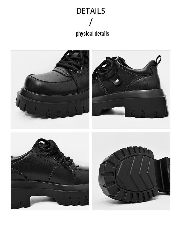 Men's Korean-Style Height-Boosting Genuine Leather Derby Shoes with Thick Sole