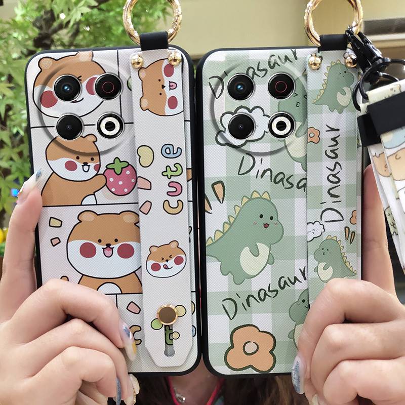 Cute Waterproof Phone Case For Tecno Spark30 Pro 4G/KL7 Wristband Phone Holder Lanyard Back Cover Anti-knock Ring