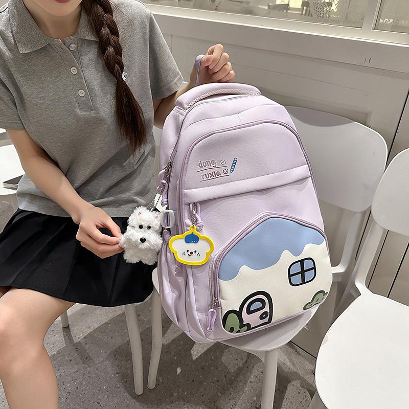 New Korean Version Cartoon Backpack Female Burden Reduction Junior High School College Student Schoolbag Casual Cute Girl Style Backpack