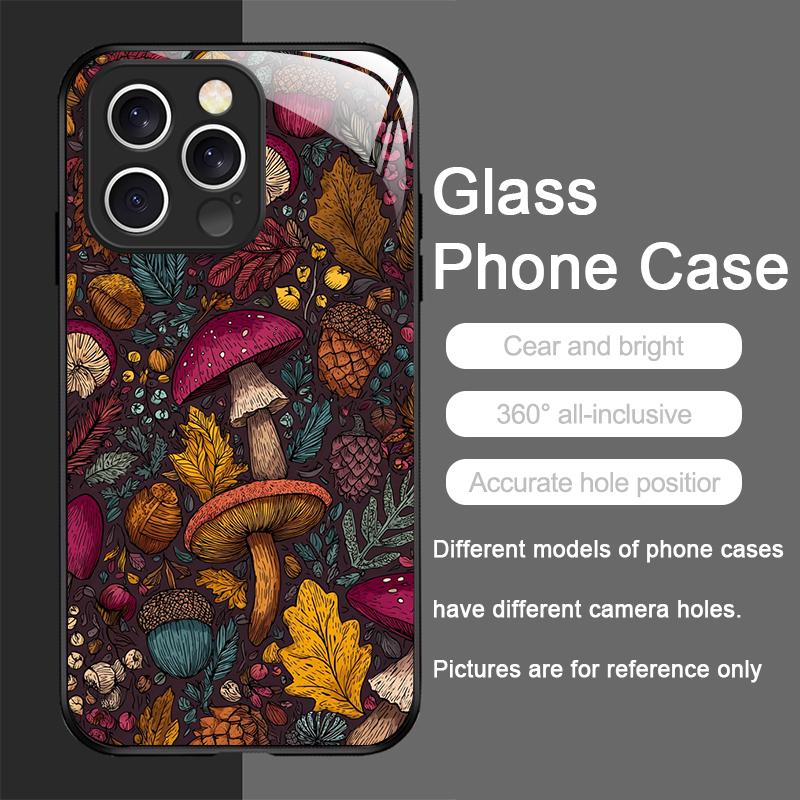 Kreatywne etui na telefon ze szkła hartowanego z wzorem grzybów dla iPhone 17 16 Pro Max 15 14 13 12 Mini 11 X XS 7 8 Plus Pokrowiec