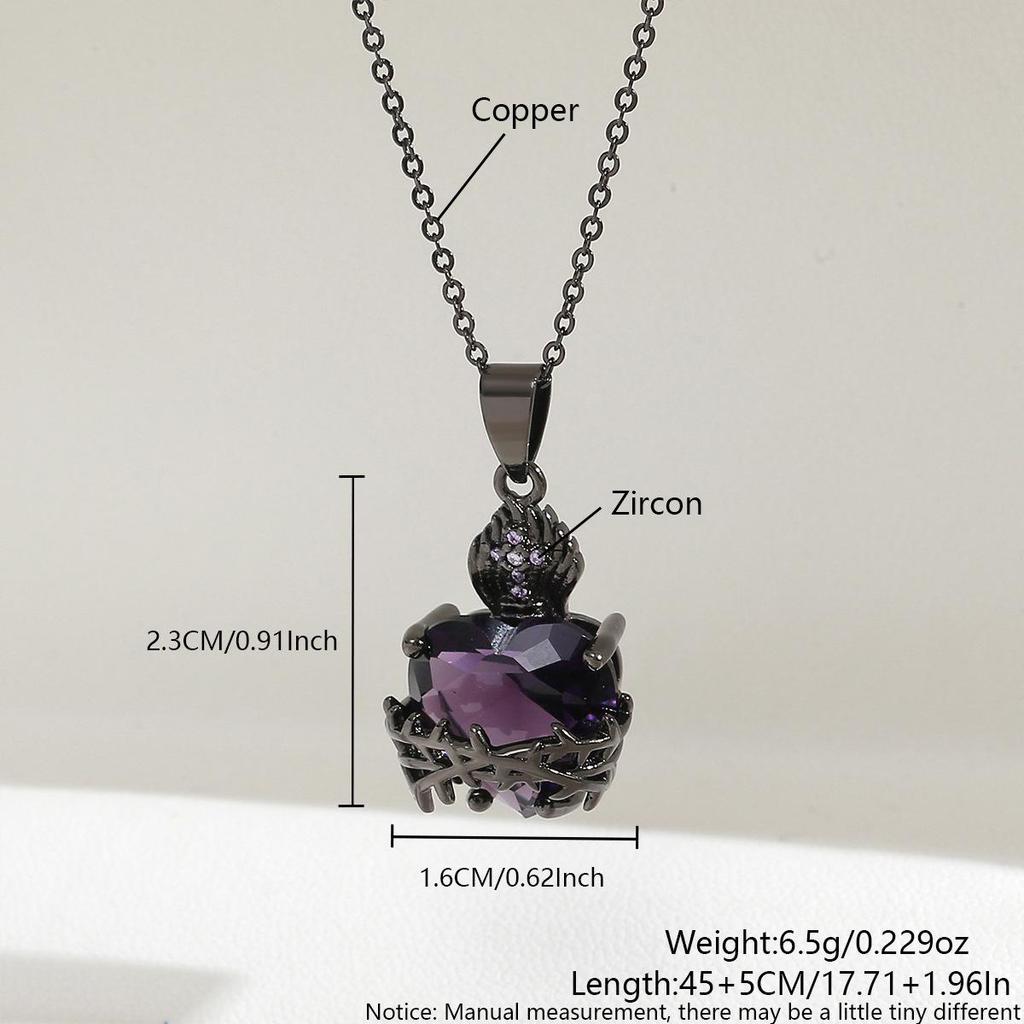 Purple Zirconia Heart Flame Cross Choker - Halloween Thorns Series Necklace