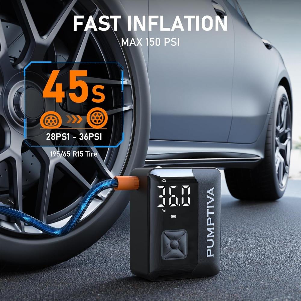 Tire Inflator Portable Air Compressor,150 PSI Portable Electric Bike Pump Auto Shut-Off Cordless Car Tire Air Pump with Accurate