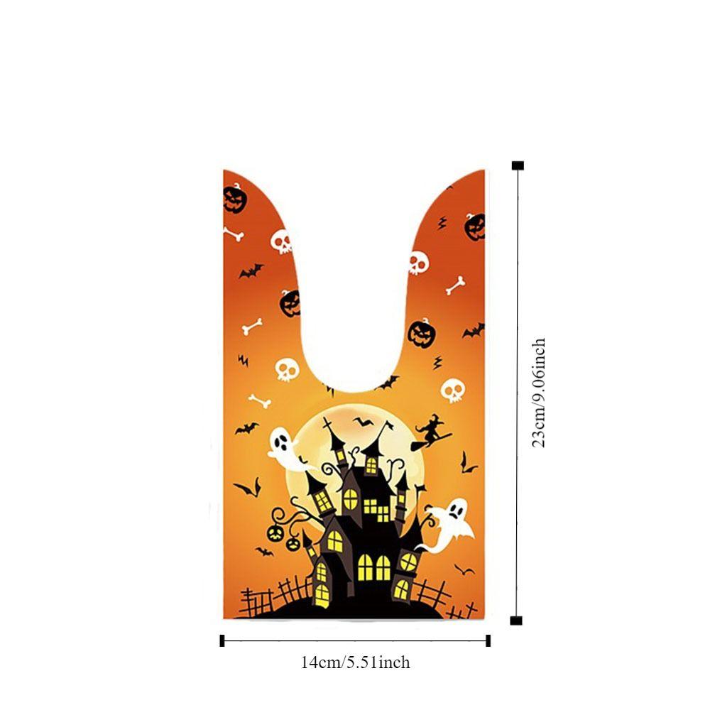 50pcs/bag Pumpkin Cat Ghost Printed Halloween Candy Bag Rabbit Ear Plastic Bag  Halloween Party
