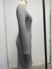 V-neck Knitted Sweater Dress - Long Sleeve, Slim Fit, Ruched Drawstring, Ribbed Design for Autumn/Winter