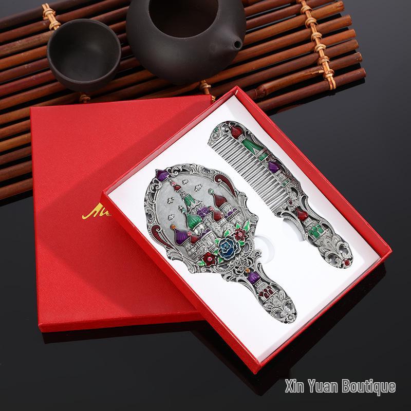Vintage Russische Prinses Handspiegel & Kam Set