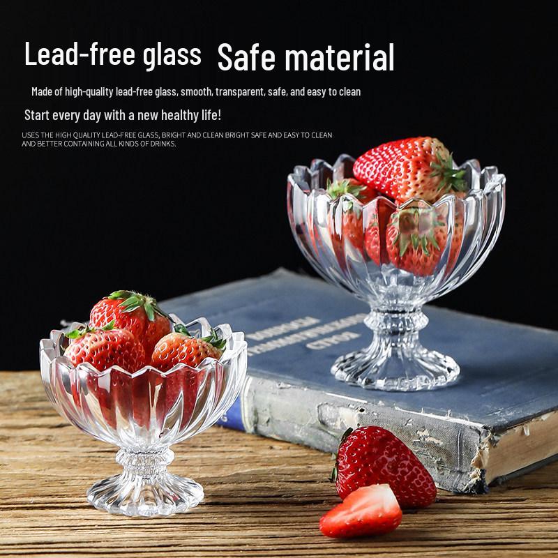 European Stripe Tall Stem Glass Dessert Bowl for Ice Cream, Yogurt, Pudding, and Fruit