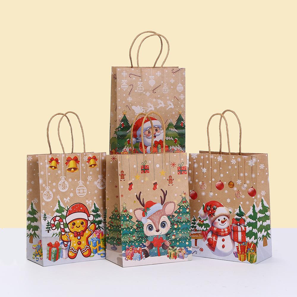 12/30pcs Christmas Kraft Paper Tote Bags Recyclable Gift Bags for Holiday Presents Party Favors Classroom Retail Packaging