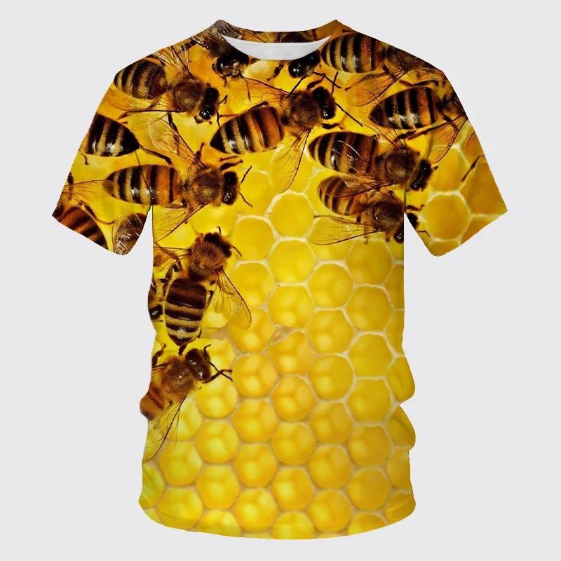 Funny Honey Bee Graphics T-Shirts Summer Fashion Short Sleeve Animal 3D Printed Loose Casual Harajuku Men's T-shirts