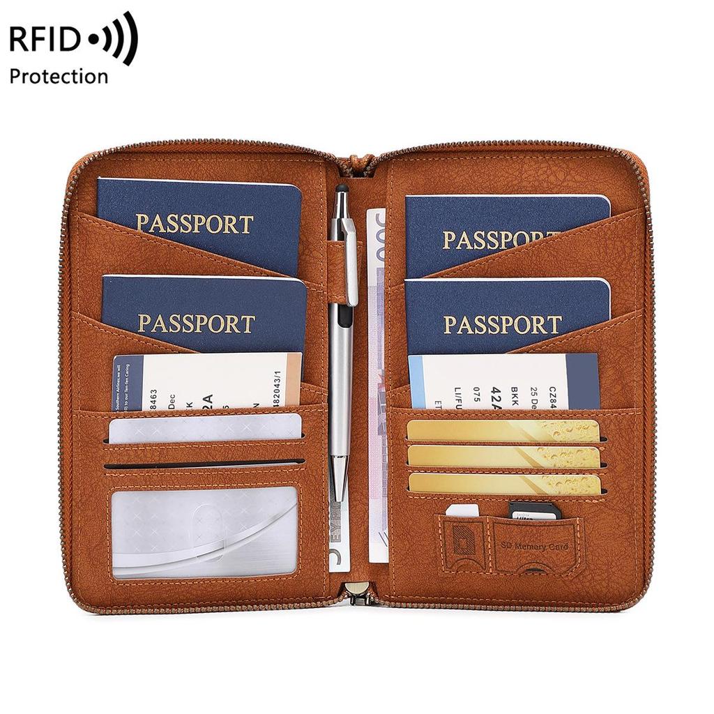 RFID Passport Holder 2025: Multifunctional Travel Document & Ticket Storage Bag with Long Zipper.