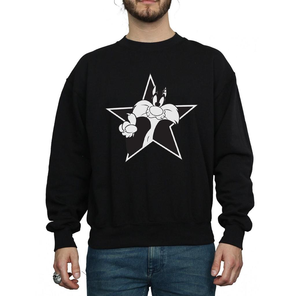 Looney Tunes Mens Sylvester Mono Star Sweatshirt
