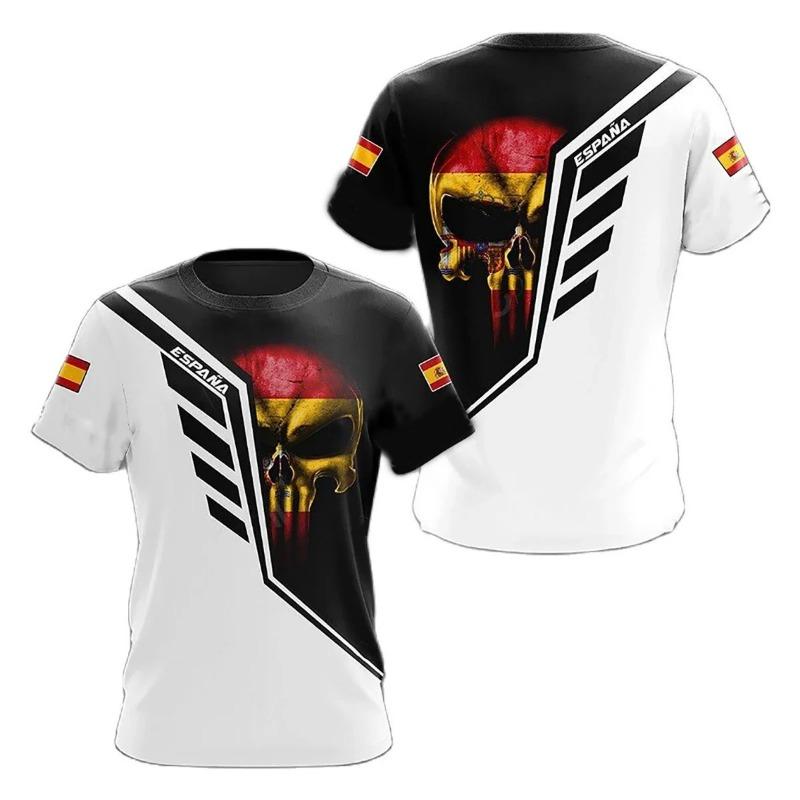 Spain National Emblem Men's Printed T-shirts Spanish Flags Fashion Cool O-Neck Short Sleeve Size Loose Unisex Summer Streetwear