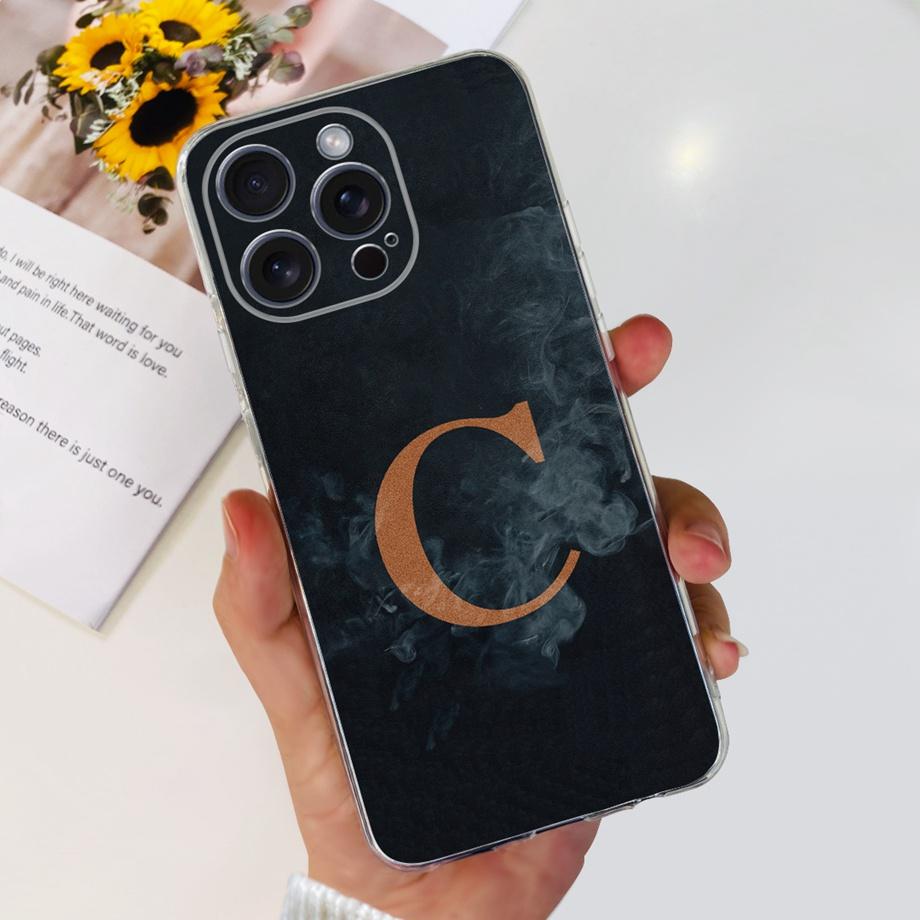 For iPhone 15 Pro Max Case iPhone 15 Plus 15 Pro Back Cover Transparent Soft TPU Letter A TO Z Capa For Apple iPhone15 15Pro Bag