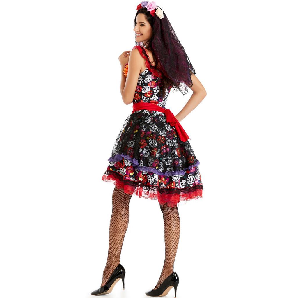 Masquerade Skull Ghost Bride Halloween Costume Cospay Drag Vampire Dress