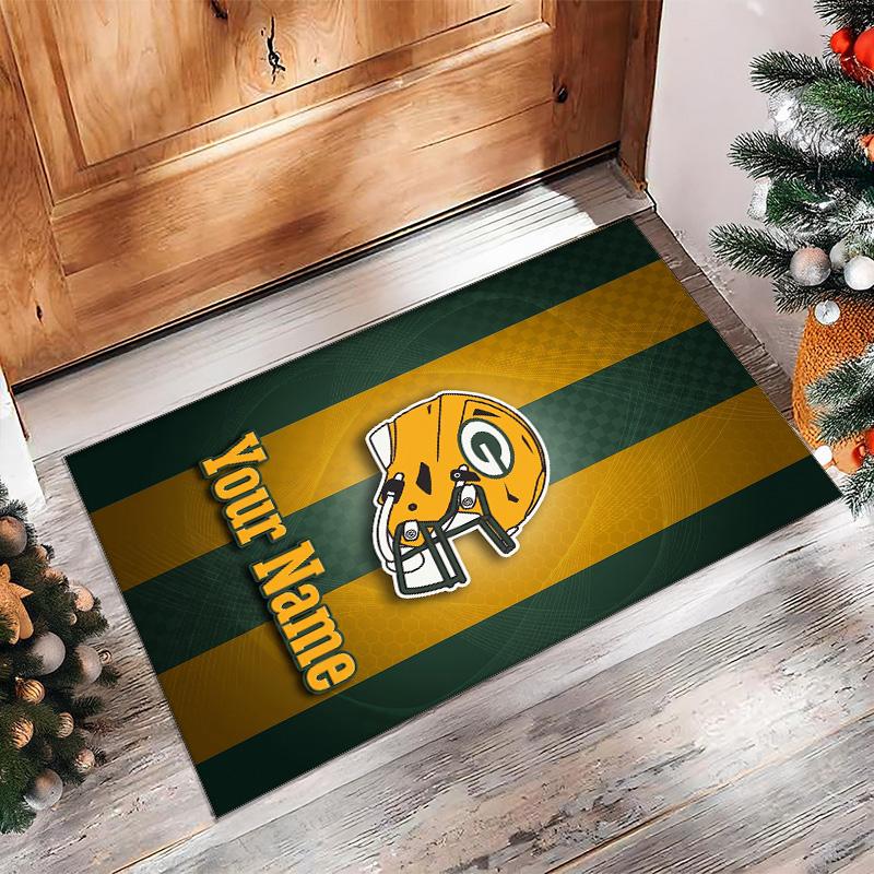 Green Bay Packers Crystal Velvet Rug, Custom Name Text Personalized Non‑Slip Floor Mat for Home Decor Gift