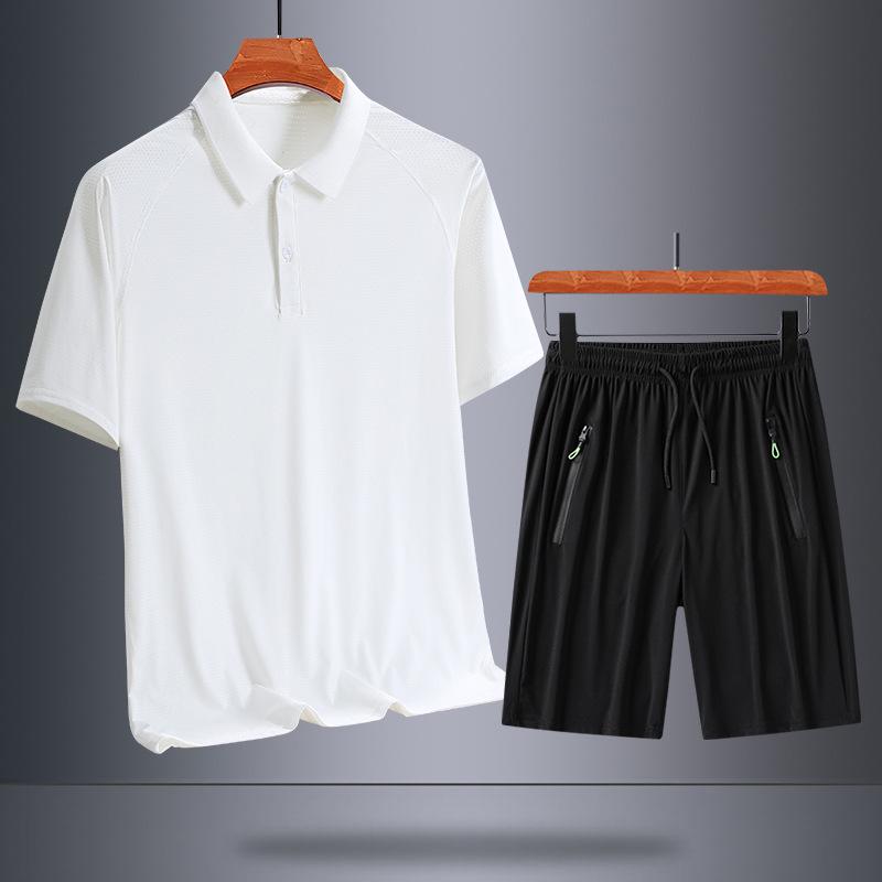 Men's Ice Silk Sports Suit - Comfortable Summer Casual Short Sleeve for Dad, Middle-aged, and Elderly.