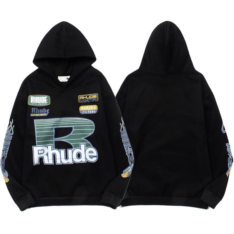 RHUDE Retro Racing Print Hoodie - Men s Trendy High Street Hip Hop Streetwear Medium