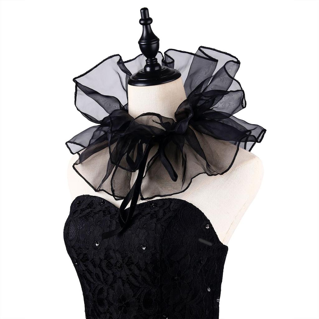 Victorian Ruffled Collar Wrist Cuffs Cosplay Girls Blouse Collar Lapel Shawl Decorative Lapel for Lady Medieval Cosplay