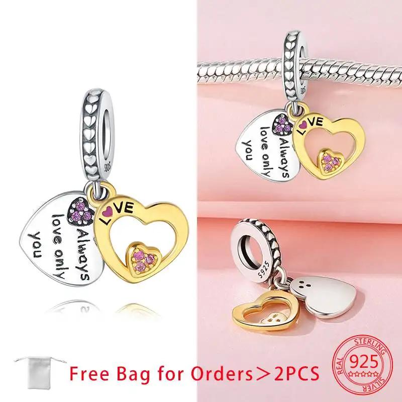 Original Charms Copper Gold Love Heart Pendant Beads Fit Bracelets Beads For Women Diy Jewelry Making Gift Fine Jewelry