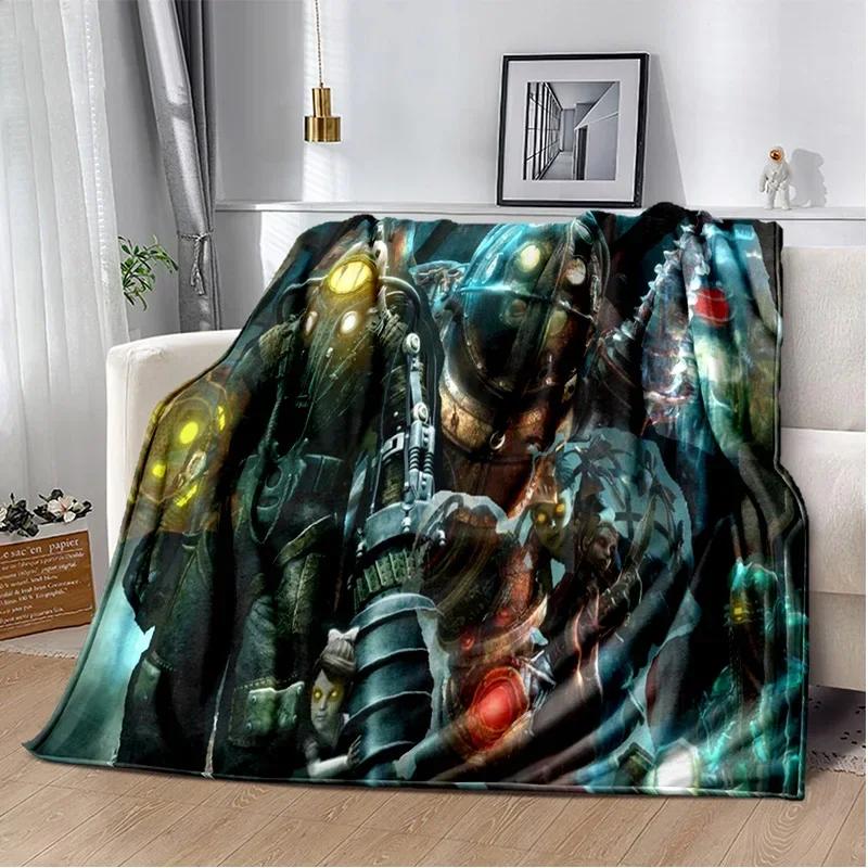 3D Retro BioShock Game Gamer Blanket,Soft Throw Blanket for Home Bedroom Bed Sofa Picnic Travel Office Rest Cover Blanket Kids