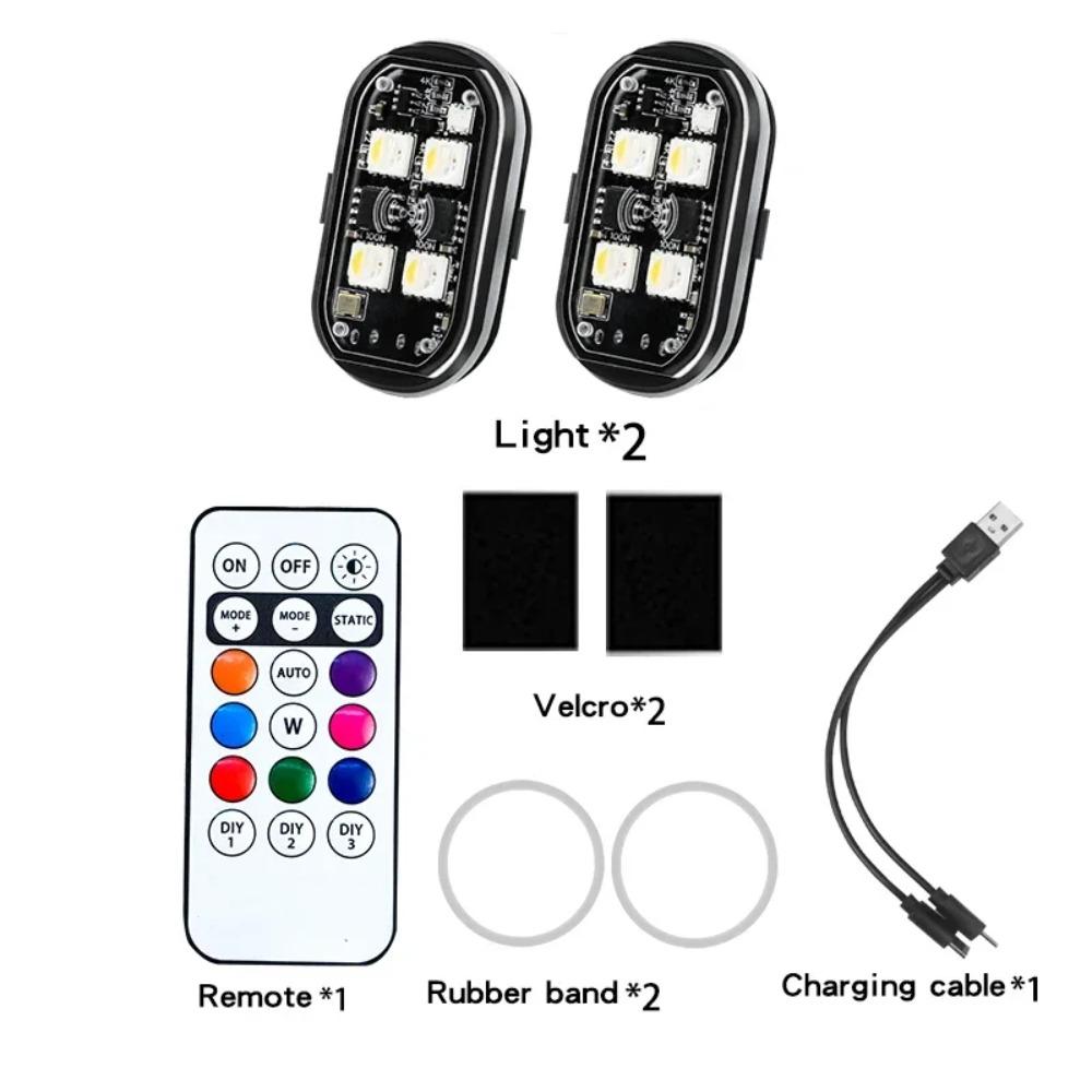 2/4pcs Wireless LED Strobe Lights Car Decor Atmosphere Light, 8 Colors Motorcycle Lights LED Flash with USB Charging