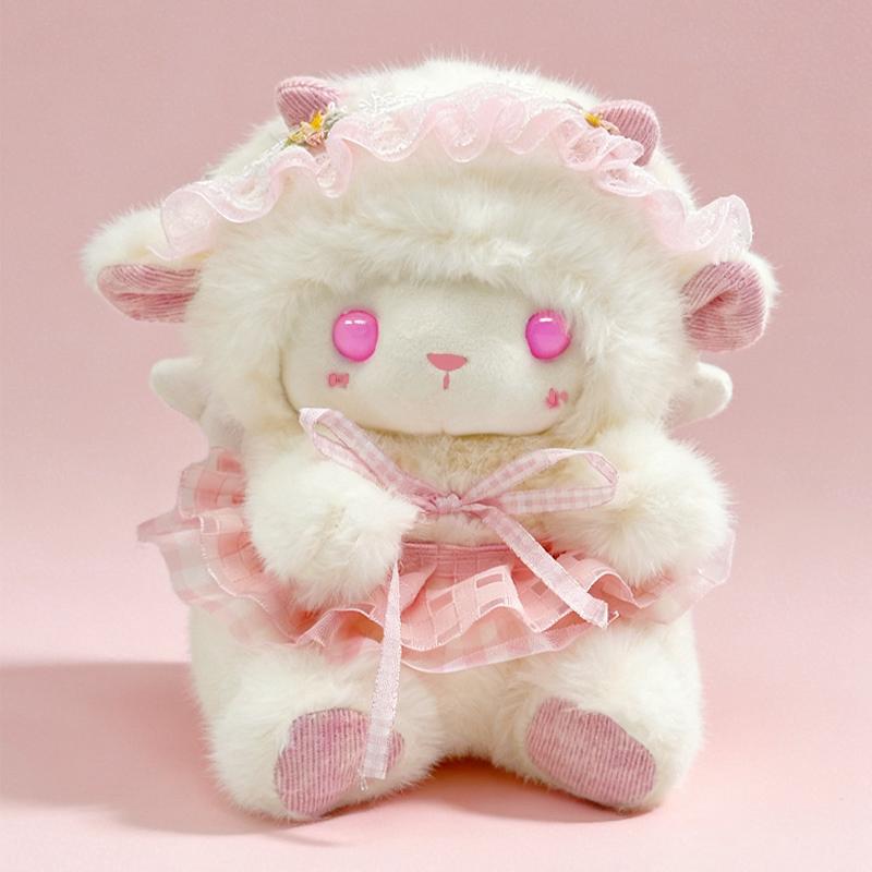 18/22cm Sanfte Cartoon-Schaf-Plüschtiere Gemütliches Flauschiges Spitzen-Schleifenkleid Zarte Schafpuppe Süßes Kuschelgeschenk 18cm