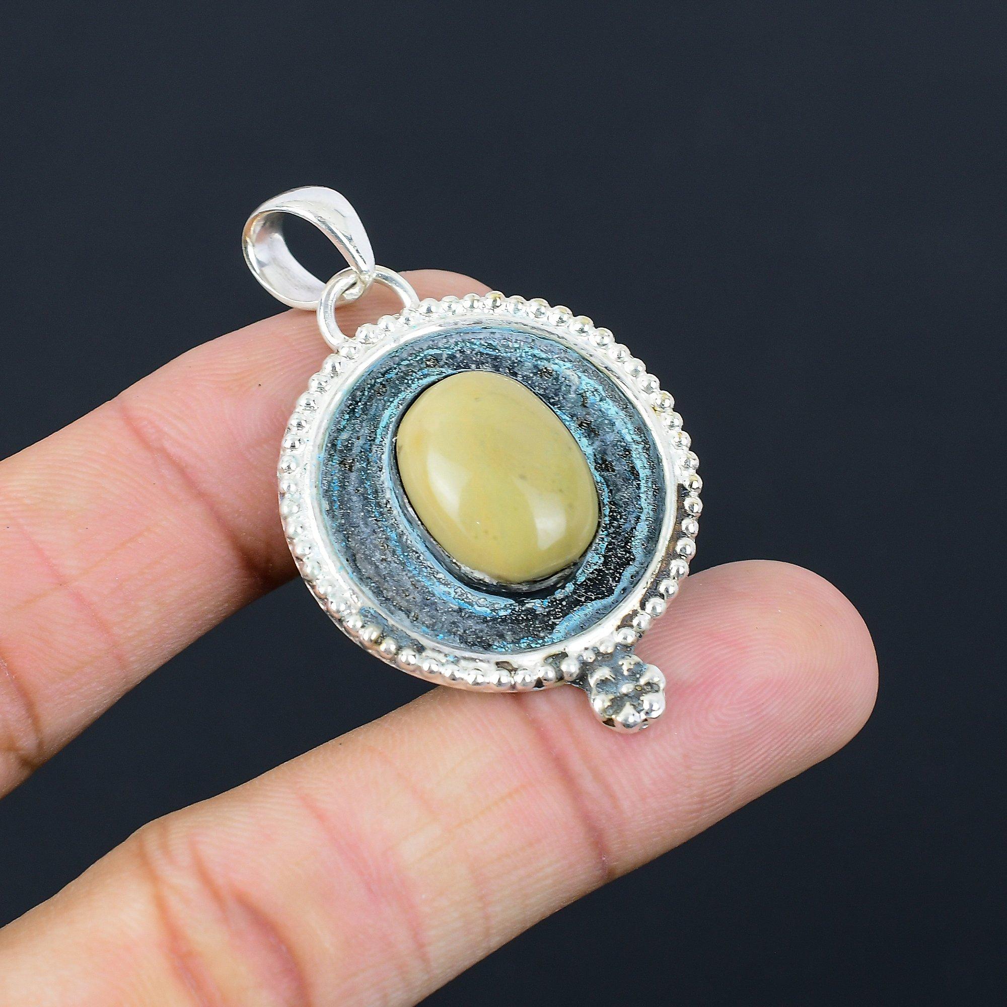 925 Silver Oval Polychrome Jasper Stone Anniversary Engagement Pendant Jewelry