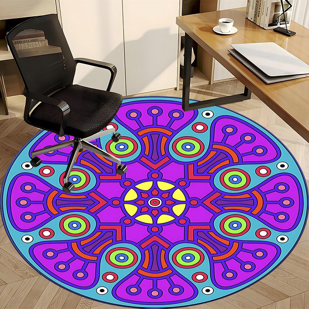 1pc Mandala Design Chair Carpet for Office, Round Polyester Mat, Indoor Decor for Office, Easycare Fabric, Washable Non-slip Area Carpet