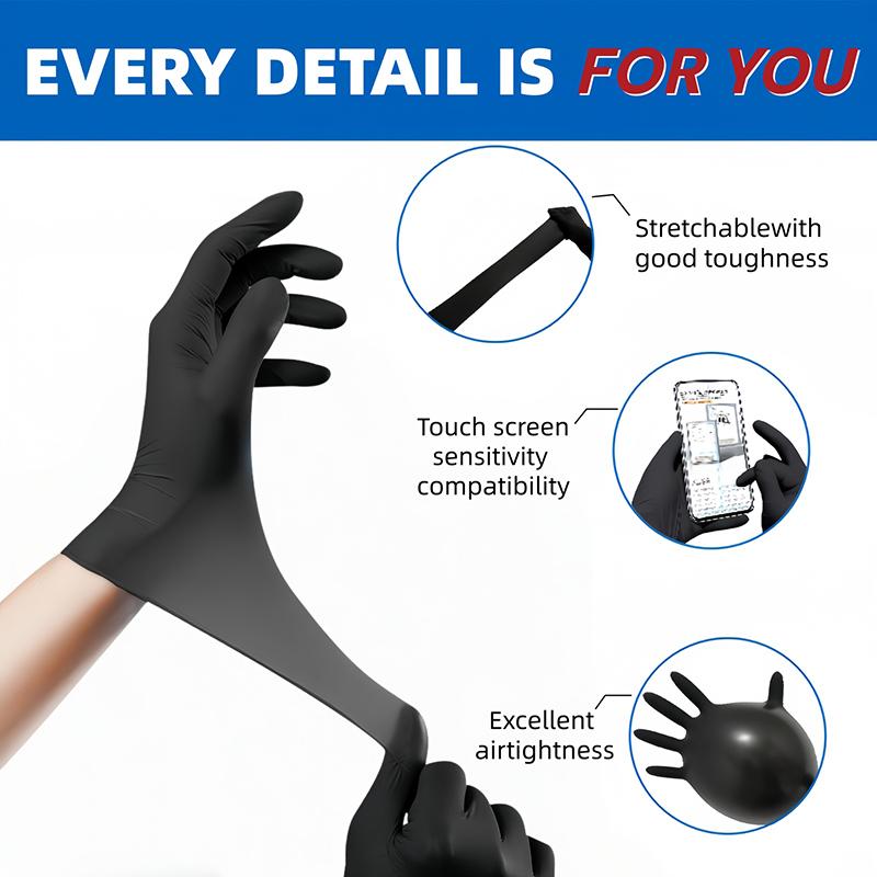100/50pcs Latex Free Black Elastic Gloves (Box) Disposable Nitrile Gloves for Housework Cleaning Car Industry Gardening Cooking