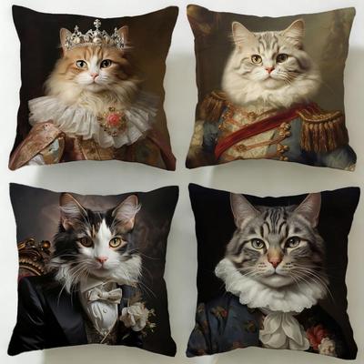 Classic Theme Renaissance Royal Cat Cushion Cover Soft & Easy-Wash Pillow Case – Versatile for Couch, Bed, Travel and Office