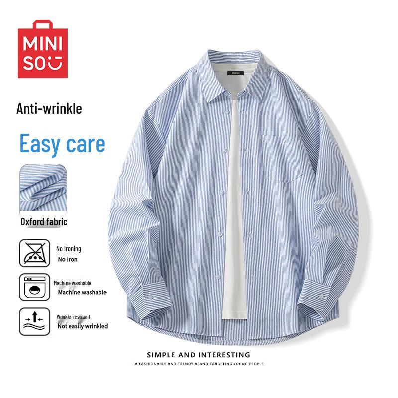 MINISO Men s Striped Oxford Casual Shirt 3XL