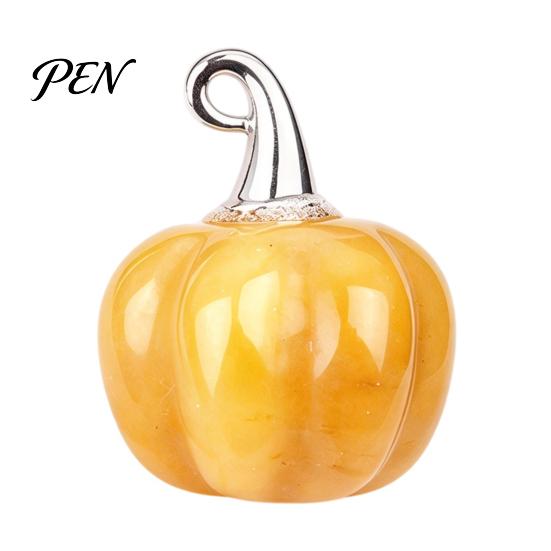 Mini Carved Pumpkin Ornaments Natural Crystal Pendant, Stone Charm with Halloween Party Supplies Metal Hook, Micro Landscape Decor, Holiday