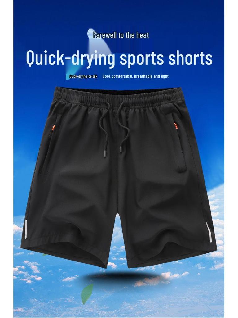 מכנסי ריצה קיציים לגברים במידות גדולות, מתייבשים במהירות, מבד משי קרח
