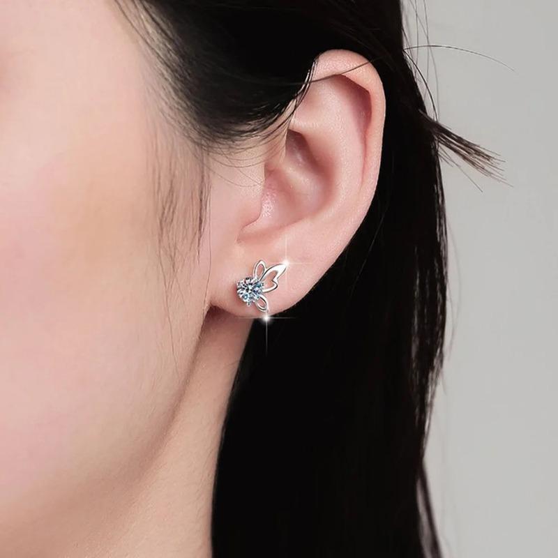 D Color Moissanite 925 Sterling Silver Butterfly Stud Earrings for Women Wedding Anniversary Zircon Party Fine Jewelry Gift