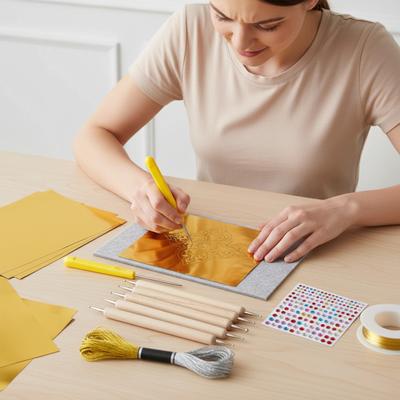 15Pcs Metal Thread Foil Embossed Craft Set Foil Art Craft Kit Foil Sheets With Carving Tools Awl Stickers For Decor DIY Painting