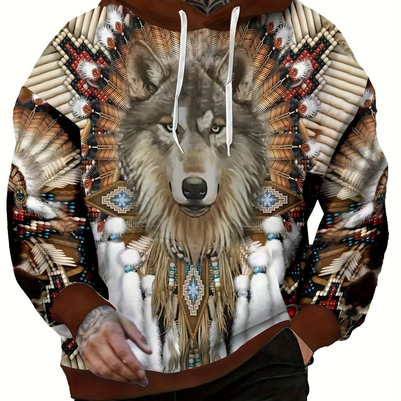 

Мужская толстовка с капюшоном и 3D-принтом «Волк» с ярким дизайном, осенне-зимний стиль, с теплым карманом-кенгуру L