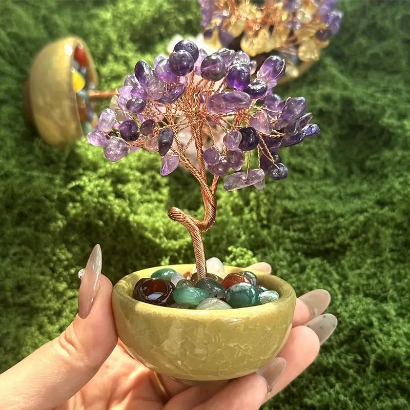 

1PC Natural Crystal Tree Energy Stone Citrine Amethyst Money Tree Copper Wire Wrapped Colorful Teabowl Yoga Feng Shui Trees аметист