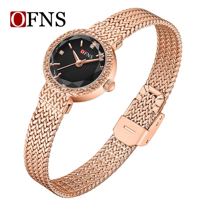 Ofns Women's Light Luxury Quartz Wristwatch - Wheat Ear Design, Round, Waterproof, Fashionable.