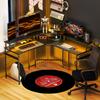 L Shaped Work Desk With LED Lights Black
