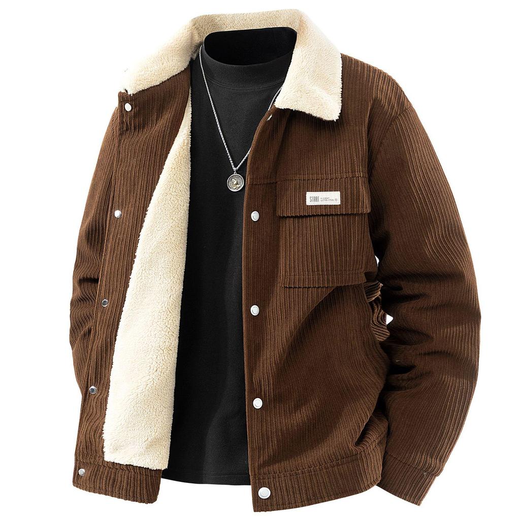 Cross-Border E-Commerce Corduroy Jacket, M-8XL Plus Size, Windproof, Work-Ready, Lapel Style, Thickened Velvet for Fat People