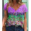 Fashion Spring  Bubbles Print Blouses Short Sleeved V-Neck T Shirts Casual