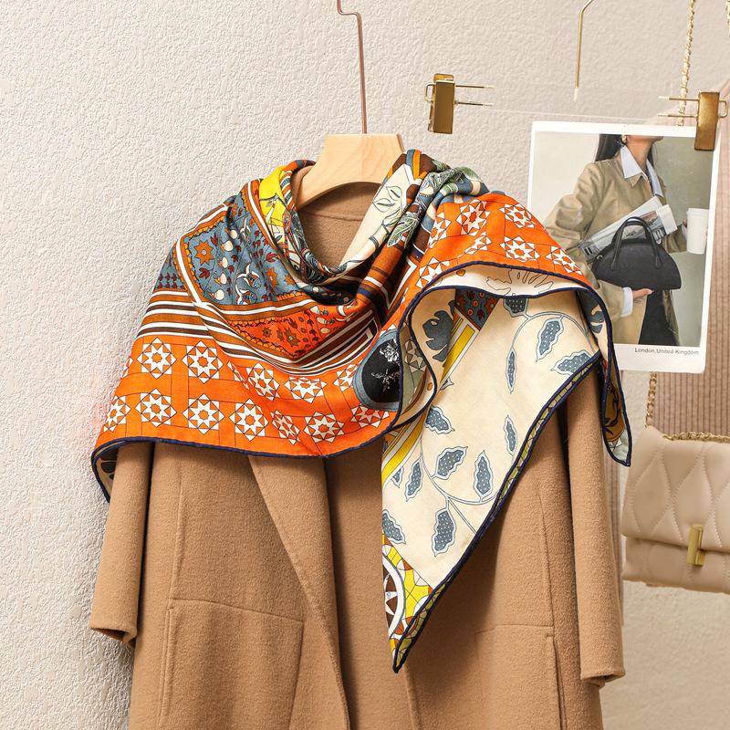 Autumn and winter double-sided printed herringbone silk scarf women's 110 silk wool scarf fashionable versatile high-end silk scarf
