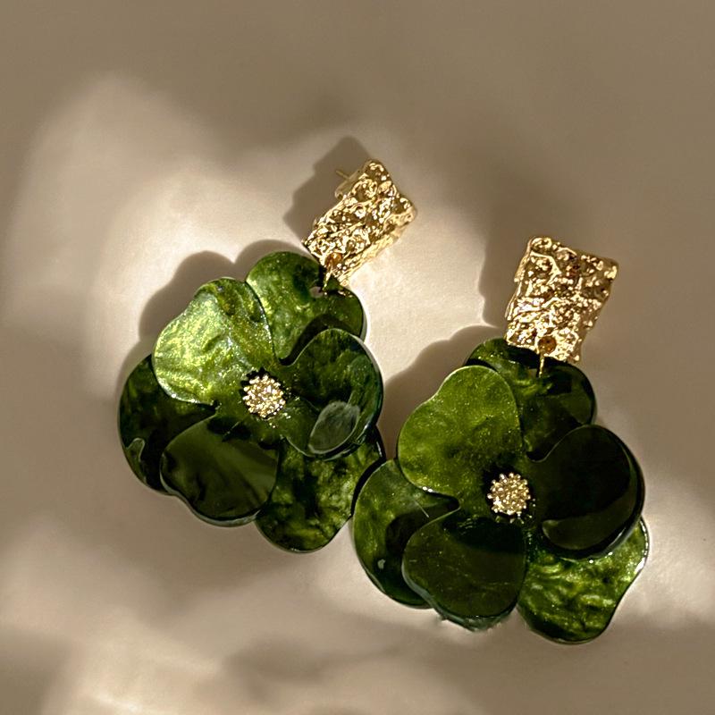 Pleated Acrylic Flower Drop Earrings 'Silver Needle' - Elegant, Versatile in... More