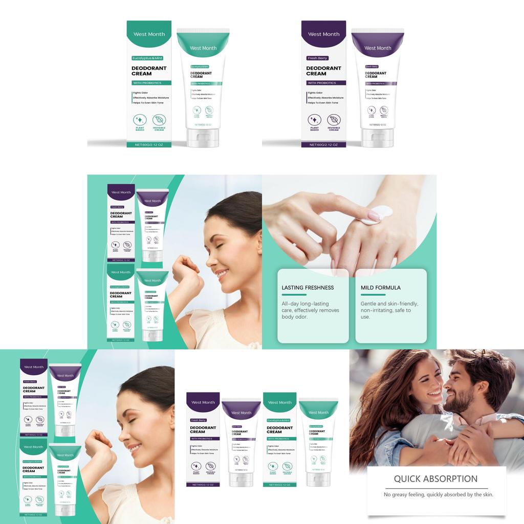 Premium West Month Body Care Cream For Odor Control And Freshness In Eucalyptus Mint Scent