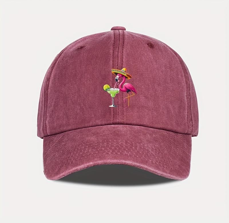 MLFO Flamingo Print Retro Washed Baseball Cap  Adjustable Lightweight Hat Suitable for Shopping Vacation