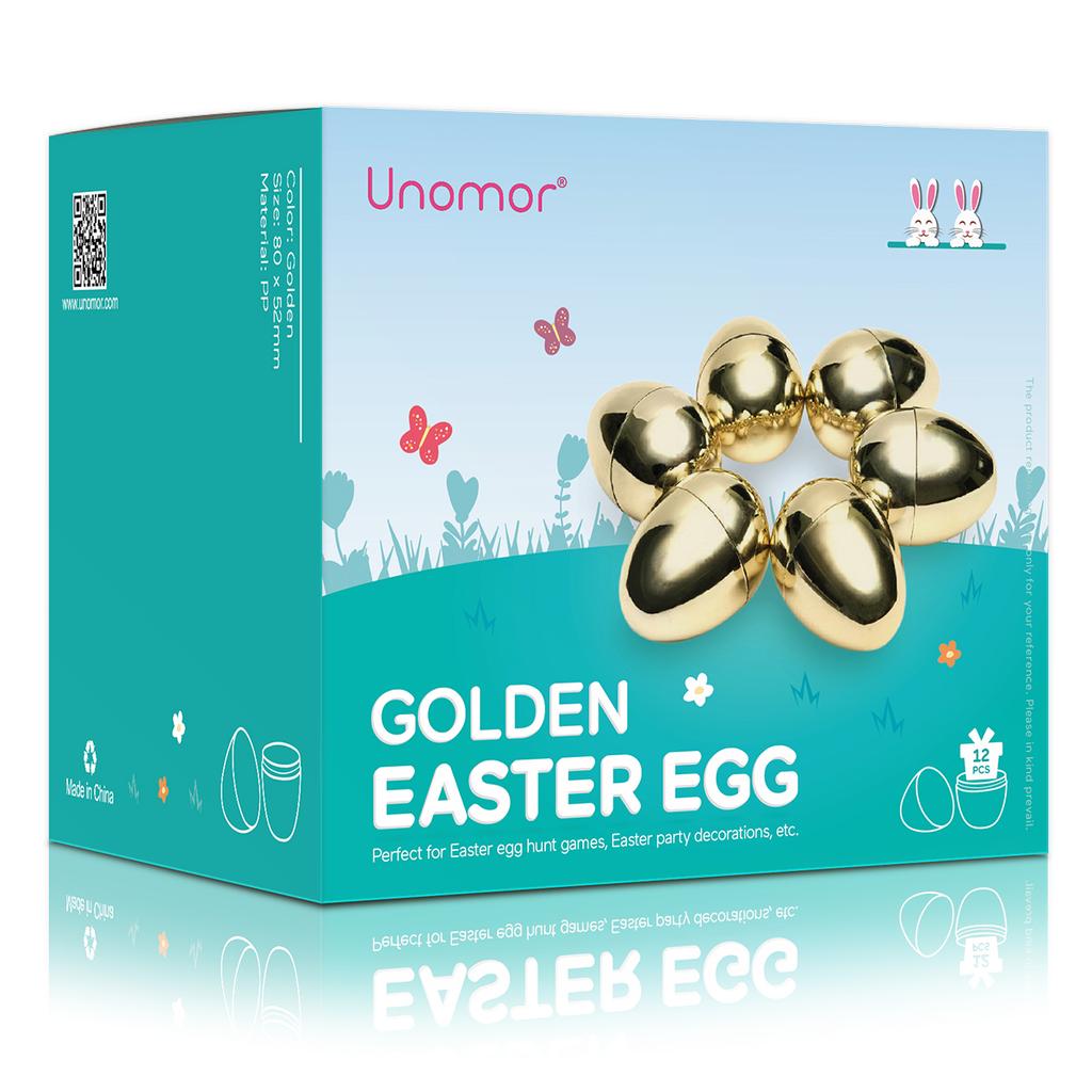 12pcs UNOMOR Plastic Golden Easter Eggs for Easter Egg Hunt Games Party Decorations