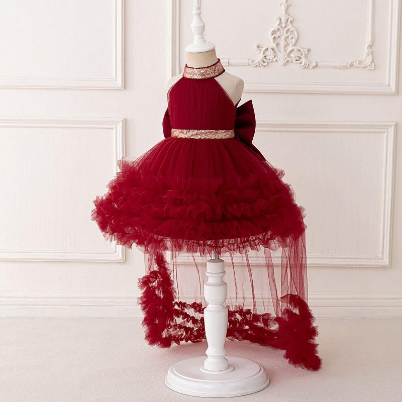 Baby Mädchen Tüll Pageant Kleid Ärmellos Pailletten Schleife Prinzessin Stil 1-3 Jahre Alt Party Taufe Hochzeit